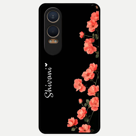  Crimson Bloom Grace Custom Name Glass Case For Oneplus Nord CE4 Lite back cover – full design glossy printed glass finish