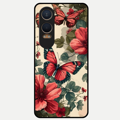  Crimson Butterfly Garden Glass Case For Oneplus Nord CE4 Lite back cover – full design glossy printed glass finish