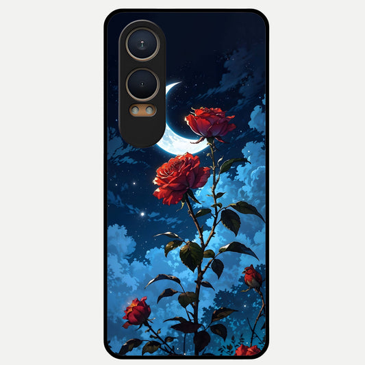  Crimson Rose Moon Glass Case For Oneplus Nord CE4 Lite back cover – full design glossy printed glass finish