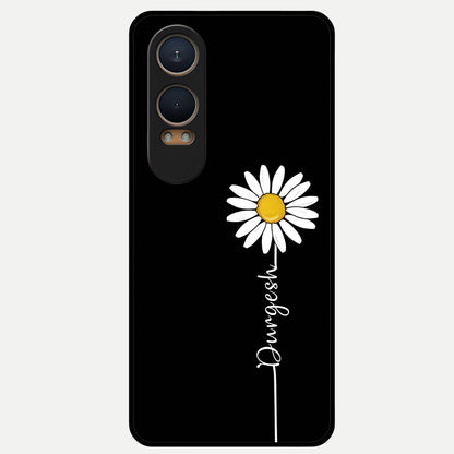  Custom Name White Flower Glass Case For Oneplus Nord CE4 Lite back cover – full design glossy printed glass finish