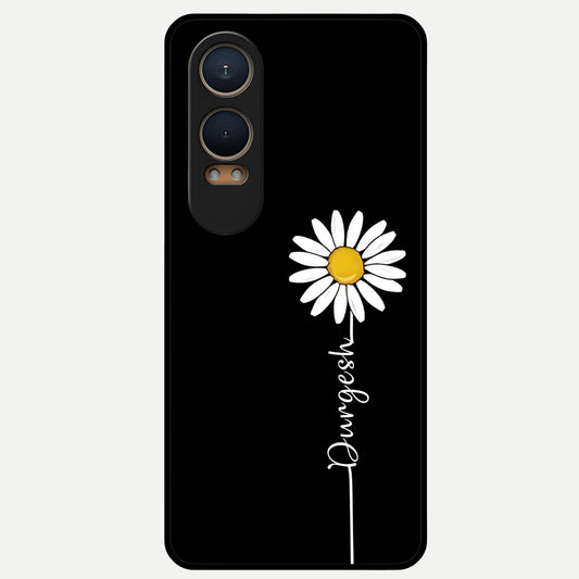  Custom Name White Flower Glass Case For Oneplus Nord CE4 Lite back cover – full design glossy printed glass finish