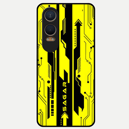  Electric Pulse CYBERPUNK Custom Name Glass Case For Oneplus Nord CE4 Lite back cover – full design glossy printed glass finish
