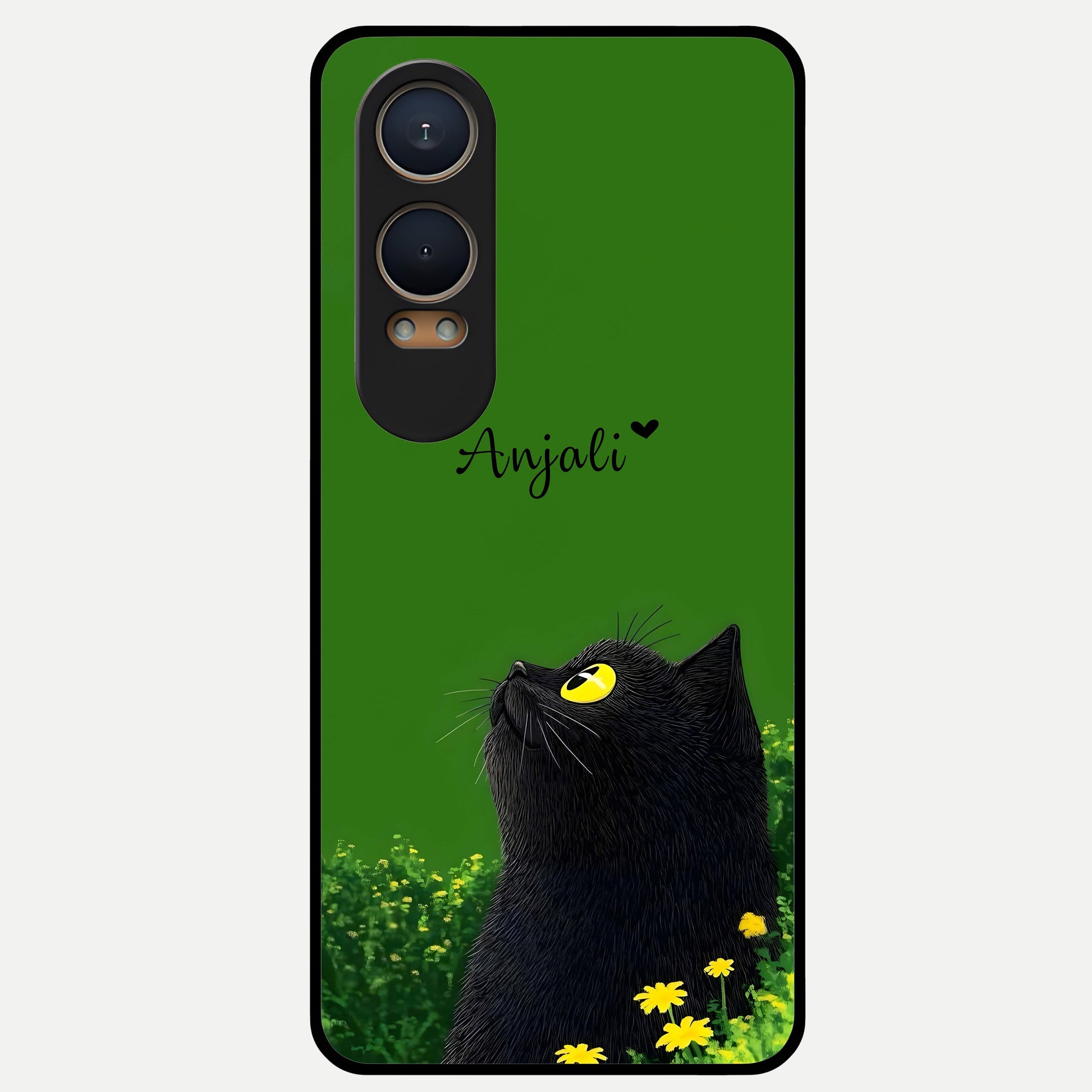  Emerald Cat Custom Name Glass Case For Oneplus Nord CE4 Lite back cover – full design glossy printed glass finish
