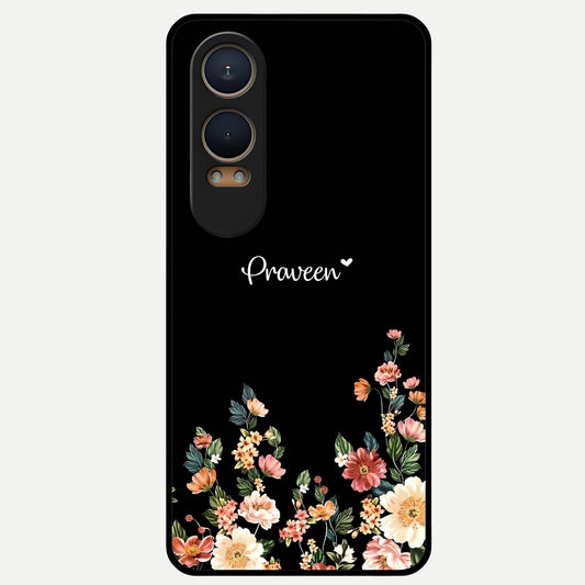  Floral Design Personalized Custom Name Glass Case For Oneplus Nord CE4 Lite back cover – full design glossy printed glass finish