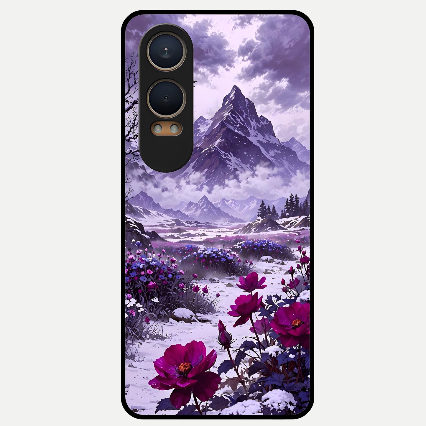  Flower Mountain View Glass Case For Oneplus Nord CE4 Lite back cover – full design glossy printed glass finish