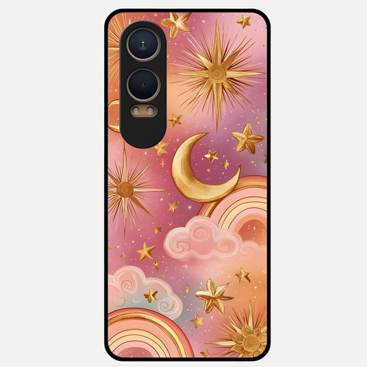  Golden Celestial Dreams Glass Case For Oneplus Nord CE4 Lite back cover – full design glossy printed glass finish