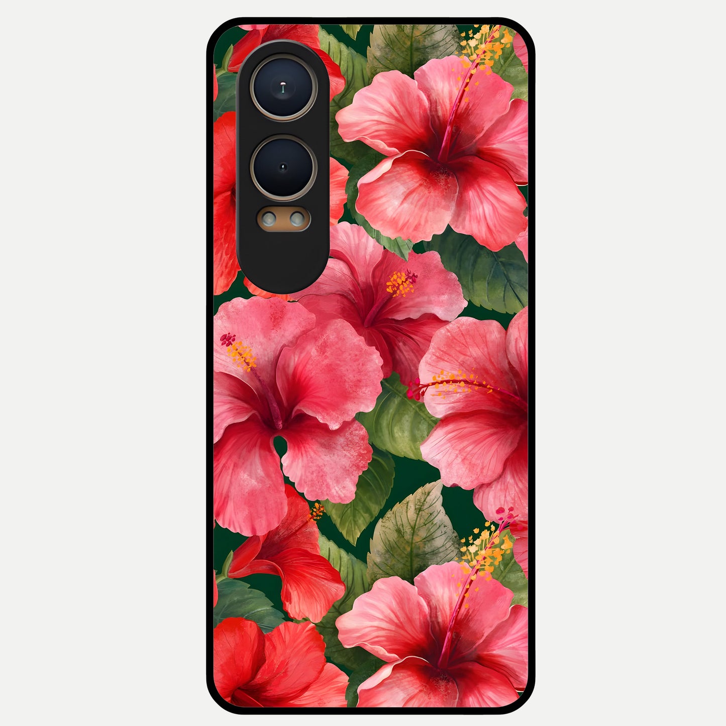  Hibiscus Pattern Glass Case For Oneplus Nord CE4 Lite back cover – full design glossy printed glass finish