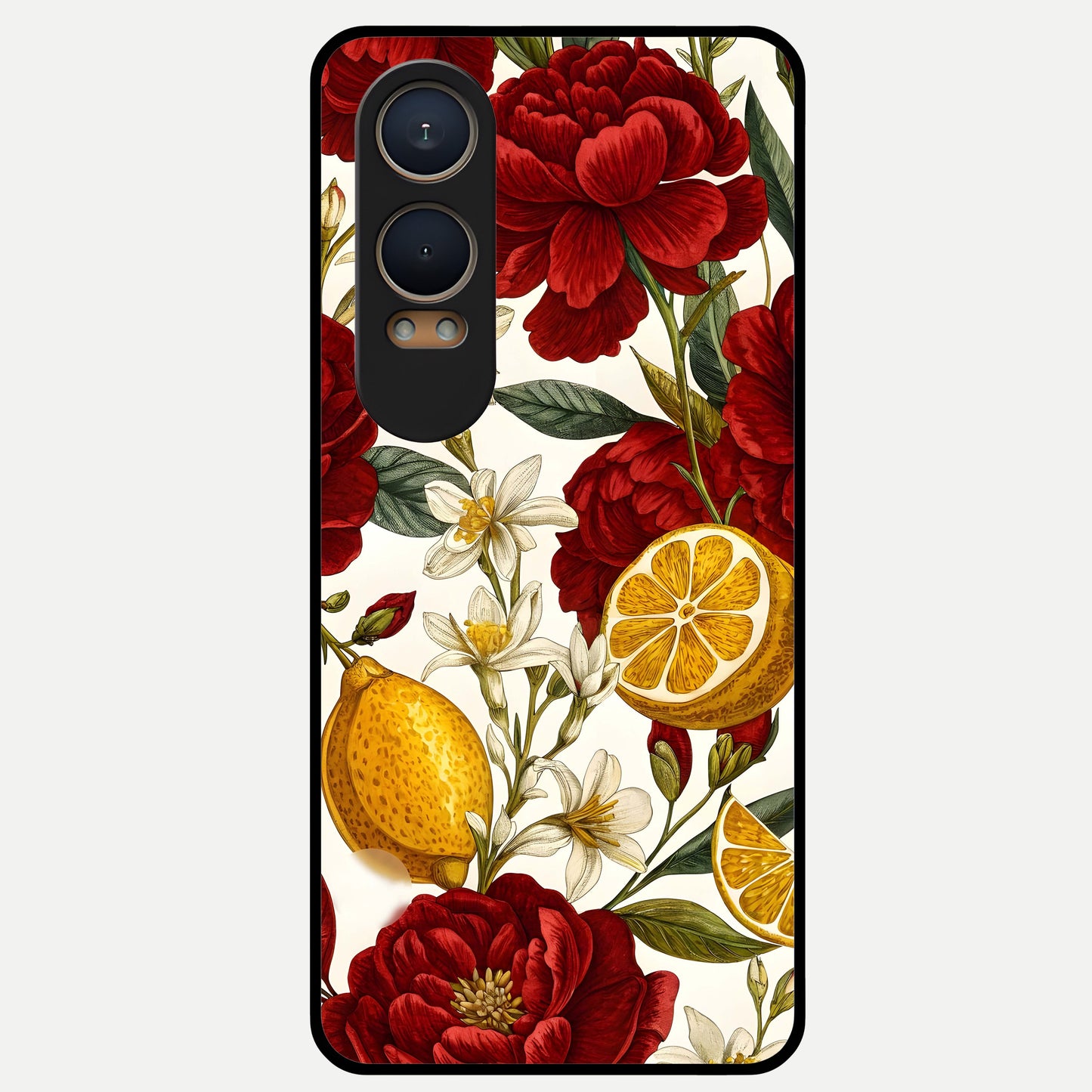  Lemon Rose Charm Glass Case For Oneplus Nord CE4 Lite back cover – full design glossy printed glass finish