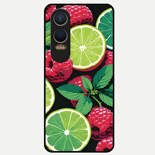  Lime and Raspberry Pattern Glass Case For Oneplus Nord CE4 Lite back cover – full design glossy printed glass finish