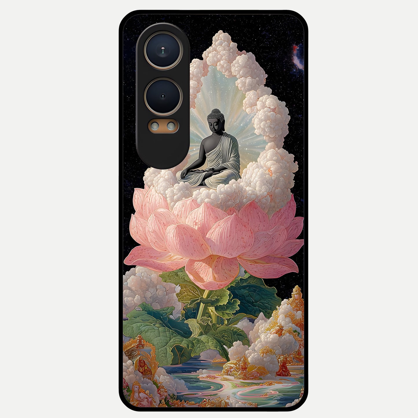  Lotus Divine Peace Glass Case For Oneplus Nord CE4 Lite back cover – full design glossy printed glass finish