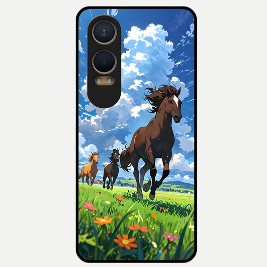  Majestic Horses Galloping Glass Case For Oneplus Nord CE4 Lite back cover – full design glossy printed glass finish
