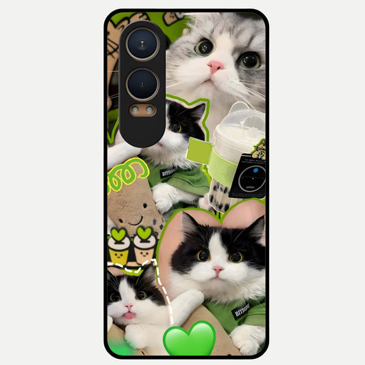  Matcha Cats Mood Glass Case For Oneplus Nord CE4 Lite back cover – full design glossy printed glass finish