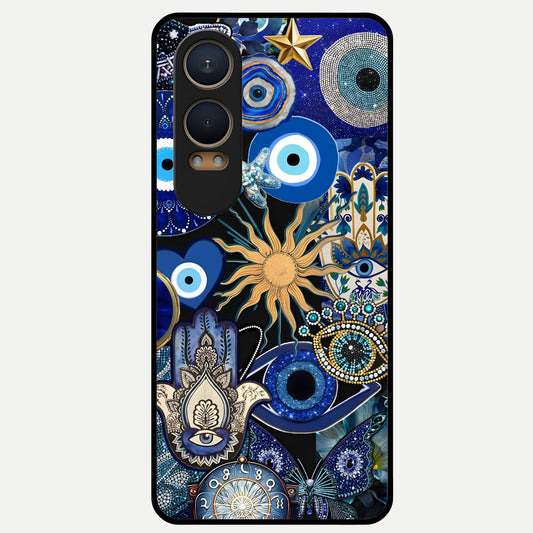  Mystic Blue Evil Eye Glass Case For Oneplus Nord CE4 Lite back cover – full design glossy printed glass finish