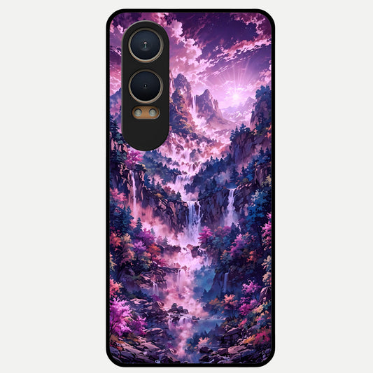  Mystic Cascade Peaks Glass Case For Oneplus Nord CE4 Lite back cover – full design glossy printed glass finish