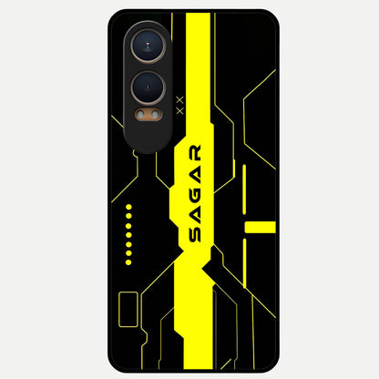 Neon CYBERPUNK Custom Name Glass Case For Oneplus Nord CE4 Lite back cover – full design glossy printed glass finish