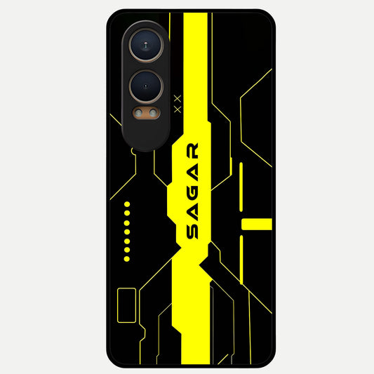  Neon CYBERPUNK Custom Name Glass Case For Oneplus Nord CE4 Lite back cover – full design glossy printed glass finish