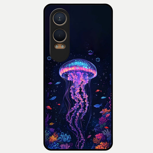  Neon Jellyfish Glass Case For Oneplus Nord CE4 Lite back cover – full design glossy printed glass finish