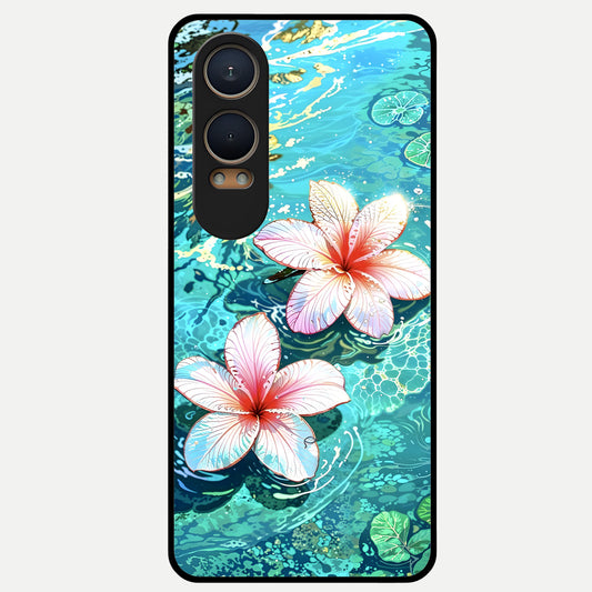  Pink Flowers in Water Glass Case For Oneplus Nord CE4 Lite back cover – full design glossy printed glass finish