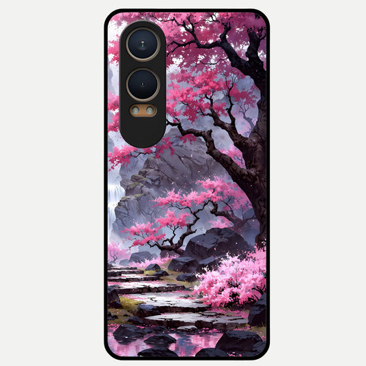  Pink Sunflower Glow Glass Case For Oneplus Nord CE4 Lite back cover – full design glossy printed glass finish