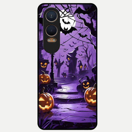  Pumpkin Patch Halloween Glass Case For Oneplus Nord CE4 Lite back cover – full design glossy printed glass finish
