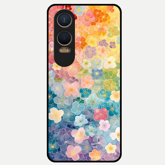  Rainbow Blossom Burst Glass Case For Oneplus Nord CE4 Lite back cover – full design glossy printed glass finish