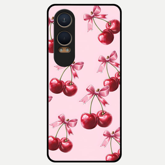  Red Cherries Pattern Glass Case For Oneplus Nord CE4 Lite back cover – full design glossy printed glass finish