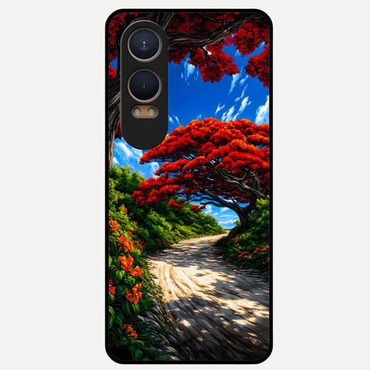  Red Trees Pathway Glass Case For Oneplus Nord CE4 Lite back cover – full design glossy printed glass finish