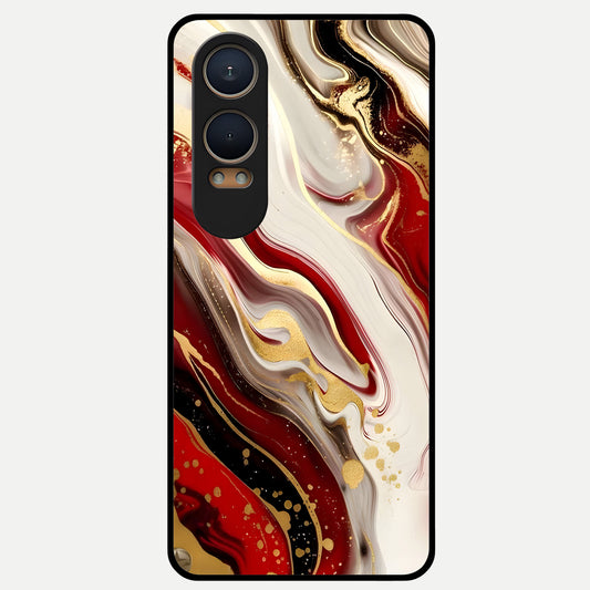  Red And White Marble Glass Case For Oneplus Nord CE4 Lite back cover – full design glossy printed glass finish
