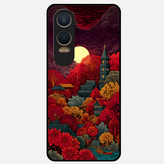  Scarlet Autumn Temple Glass Case For Oneplus Nord CE4 Lite back cover – full design glossy printed glass finish