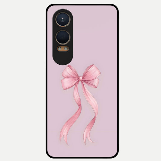  Soft Blush Bow Glass Case For Oneplus Nord CE4 Lite back cover – full design glossy printed glass finish