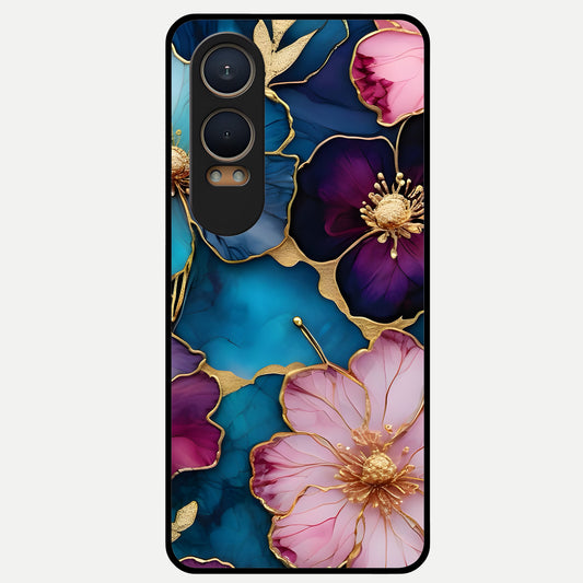  Sparkle Floral Glass Case For Oneplus Nord CE4 Lite back cover – full design glossy printed glass finish
