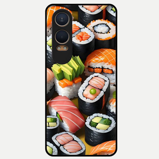  Sushi Food Pattern Glass Case For Oneplus Nord CE4 Lite back cover – full design glossy printed glass finish