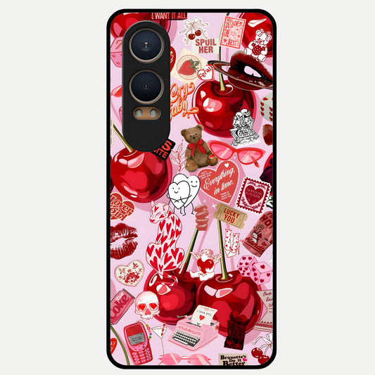  Sweet Cherry Chaos Glass Case For Oneplus Nord CE4 Lite back cover – full design glossy printed glass finish