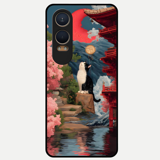 Temple Cat Scenery Glass Case For Oneplus Nord CE4 Lite back cover – full design glossy printed glass finish