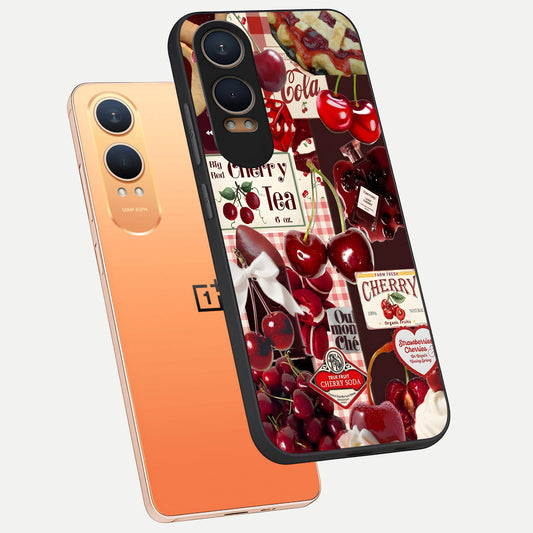  Aesthetic Cherry Tea phone case For Oneplus Nord CE4 Lite showing premium glass back cover with detailed artwork