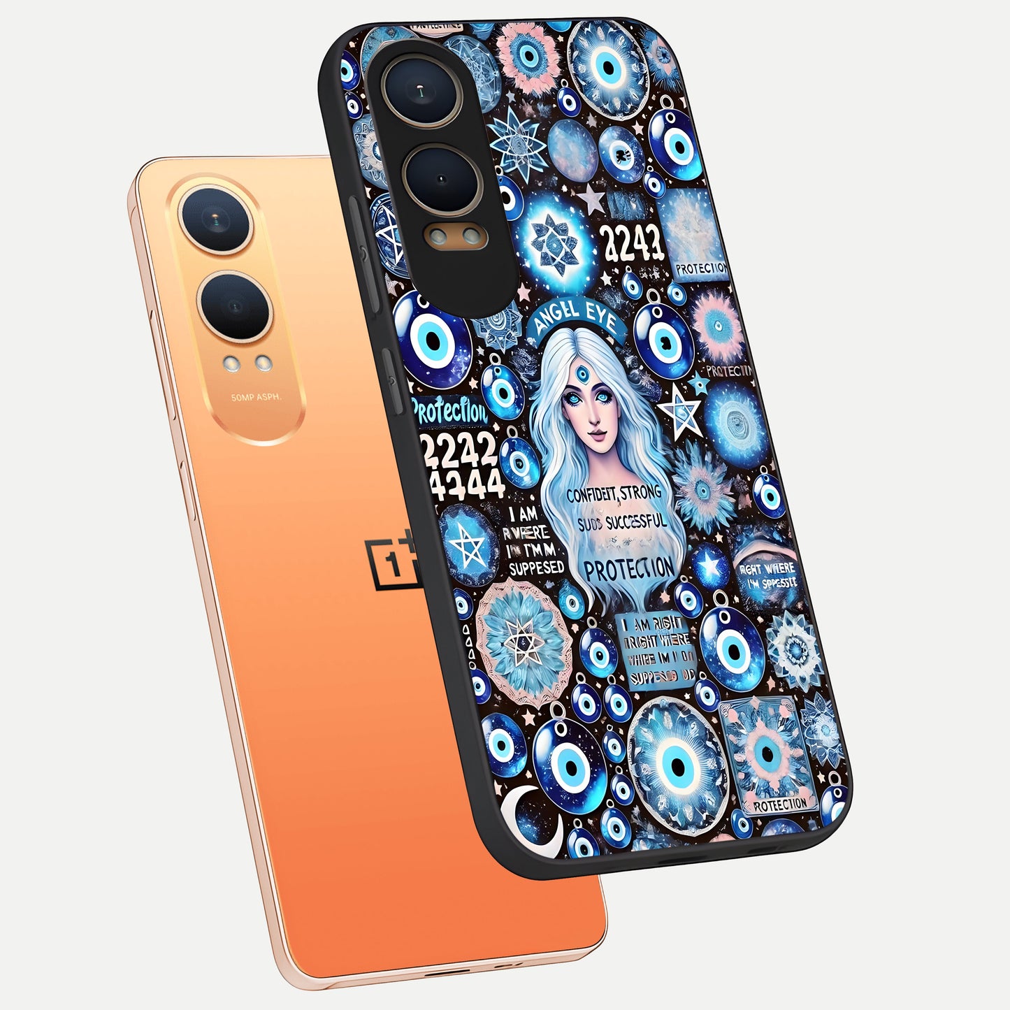  Angel Aura Shield phone case For Oneplus Nord CE4 Lite showing premium glass back cover with detailed artwork