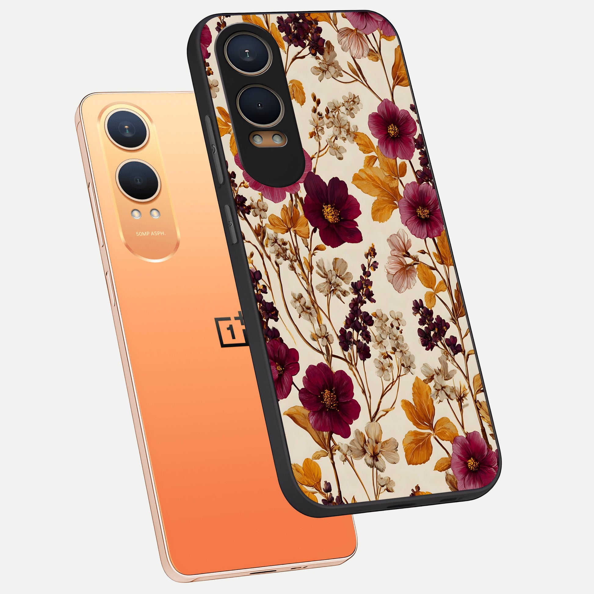  Autumn Wine Bloom phone case For Oneplus Nord CE4 Lite showing premium glass back cover with detailed artwork