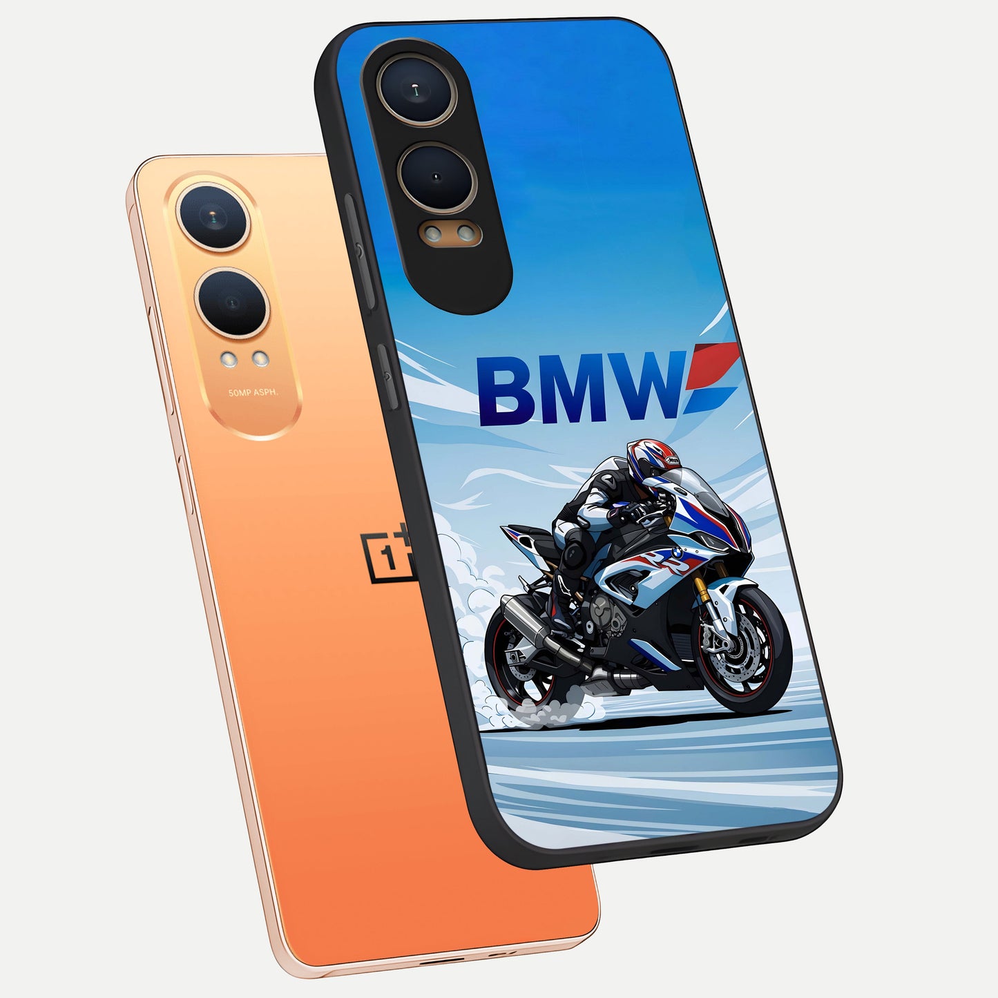  BMW Power Drift phone case For Oneplus Nord CE4 Lite showing premium glass back cover with detailed artwork