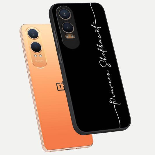  Black Tune Custom Name phone case For Oneplus Nord CE4 Lite showing premium glass back cover with detailed artwork