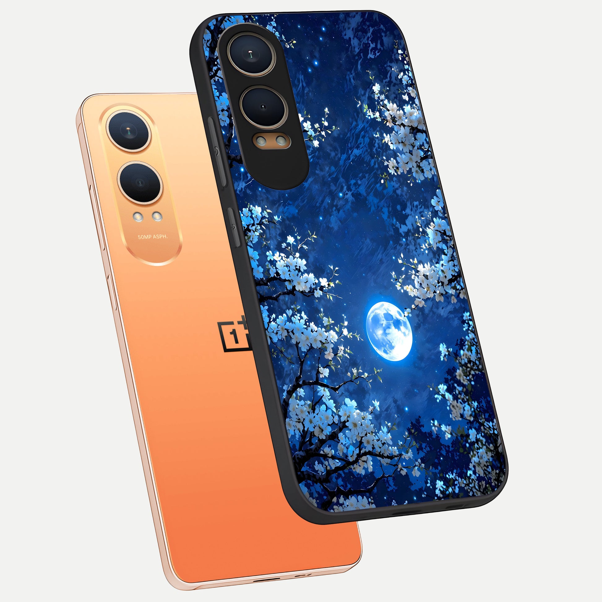  Blossom Moonlight Sky phone case For Oneplus Nord CE4 Lite showing premium glass back cover with detailed artwork
