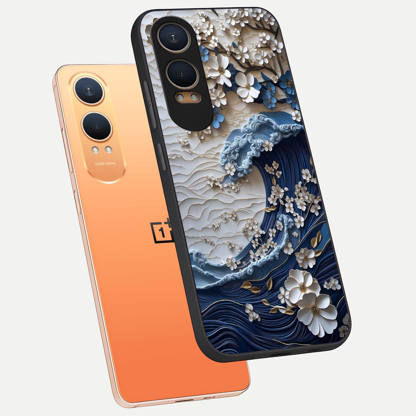  Blossom Wave Art phone case For Oneplus Nord CE4 Lite showing premium glass back cover with detailed artwork