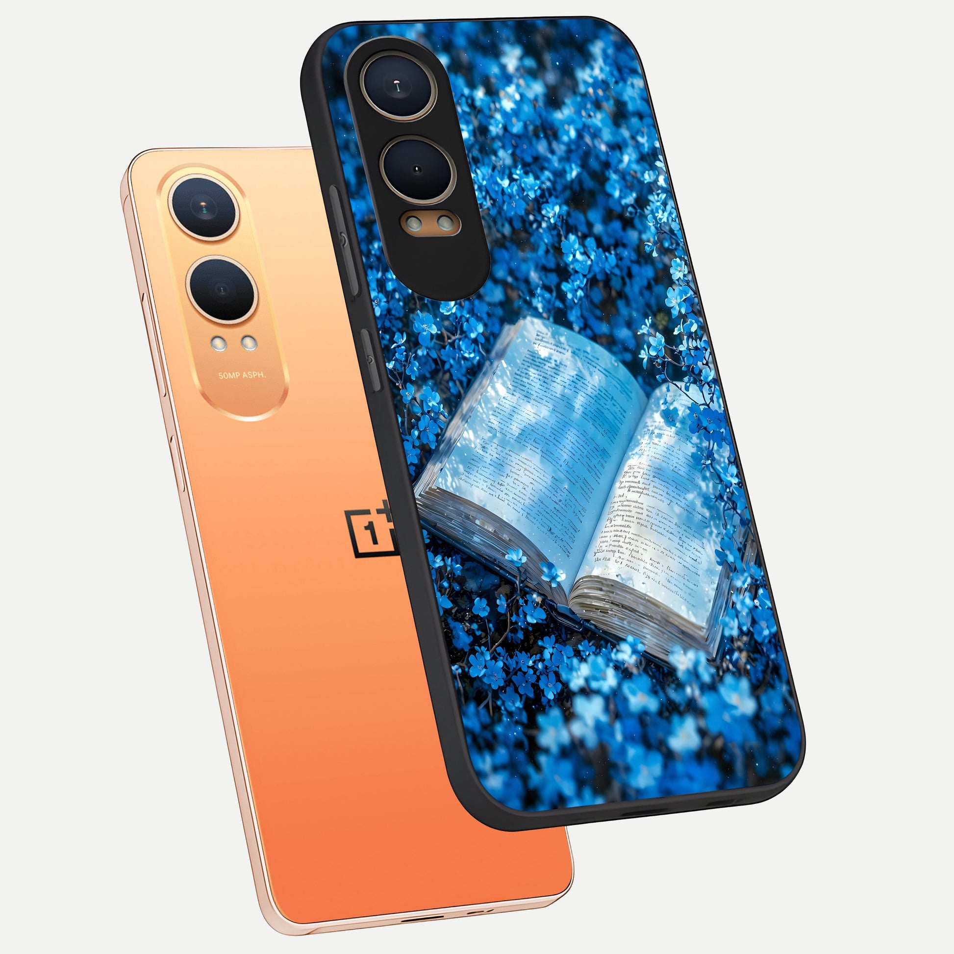  Blue Bloom Tales phone case For Oneplus Nord CE4 Lite showing premium glass back cover with detailed artwork