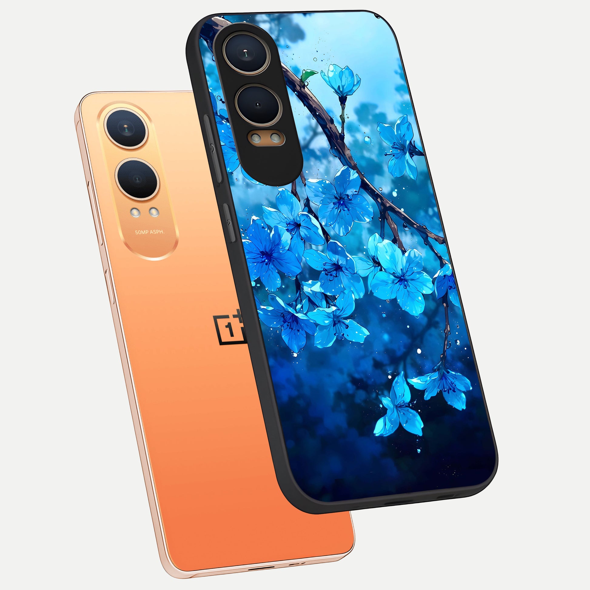  Blue Blossoms Branch phone case For Oneplus Nord CE4 Lite showing premium glass back cover with detailed artwork