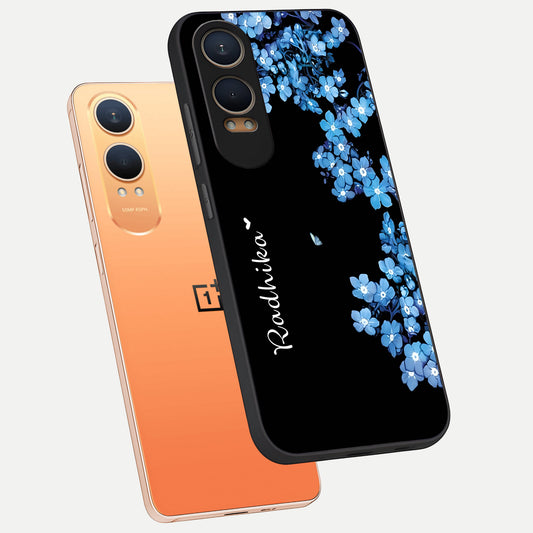  Blue Petal Dream Custom Name phone case For Oneplus Nord CE4 Lite showing premium glass back cover with detailed artwork