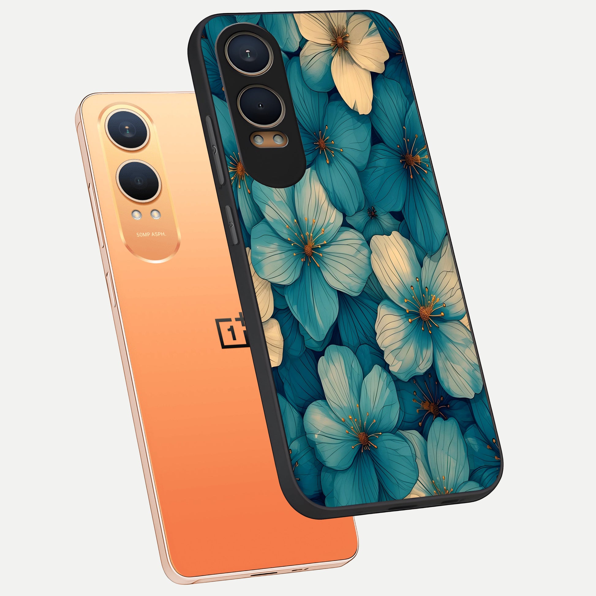  Blue Shade Floral phone case For Oneplus Nord CE4 Lite showing premium glass back cover with detailed artwork