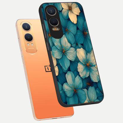  Blue Shade Floral phone case For Oneplus Nord CE4 Lite showing premium glass back cover with detailed artwork