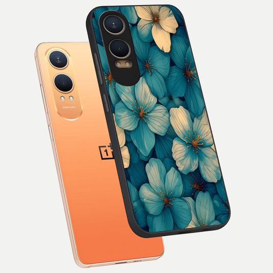  Blue Shade Floral phone case For Oneplus Nord CE4 Lite showing premium glass back cover with detailed artwork