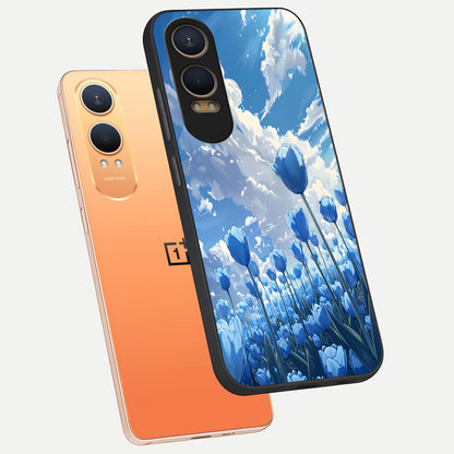  Blue Tulip Clouds phone case For Oneplus Nord CE4 Lite showing premium glass back cover with detailed artwork