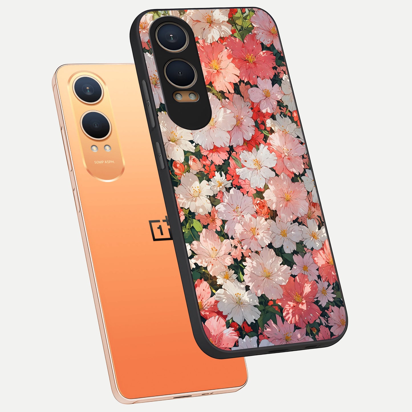  Blush Bloom Field phone case For Oneplus Nord CE4 Lite showing premium glass back cover with detailed artwork