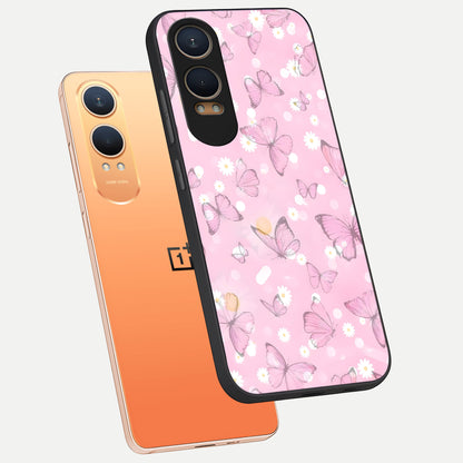  Blush Butterfly Garden phone case For Oneplus Nord CE4 Lite showing premium glass back cover with detailed artwork